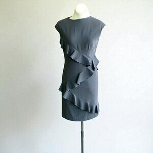 ILDIKO New York Gray Ruffle Sleeveless Professional Work Business Dress